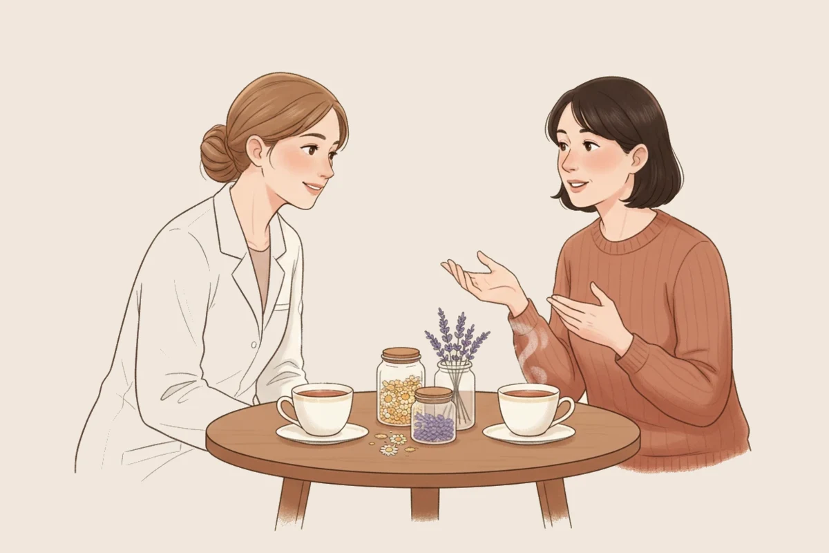 薬剤師とお客様が向き合ってお話をうかがう様子