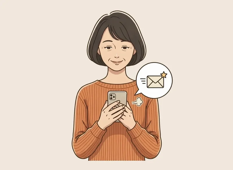 Google MeetのURL付きメールが届いたことに気づく女性