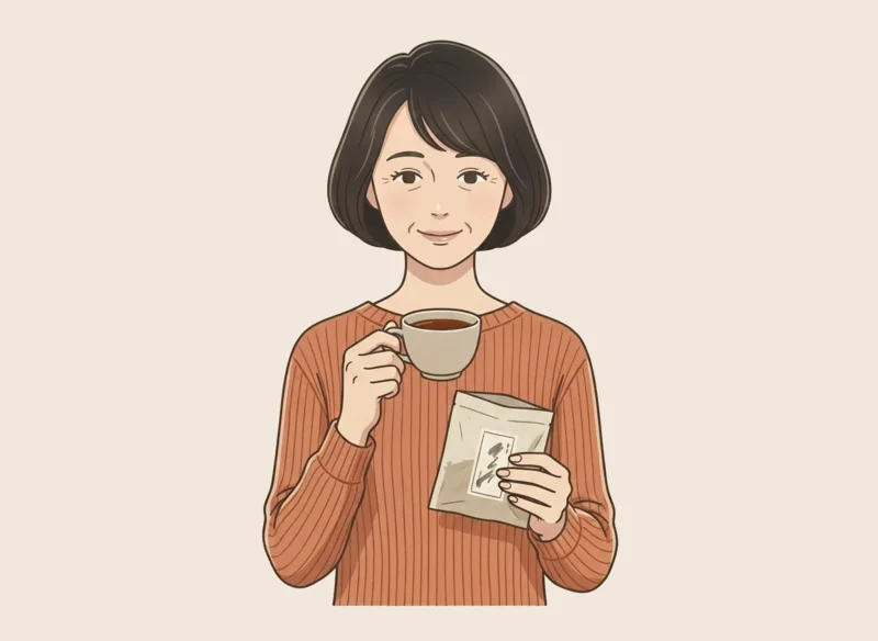 毎朝、漢方を白湯とともに続けて飲む女性