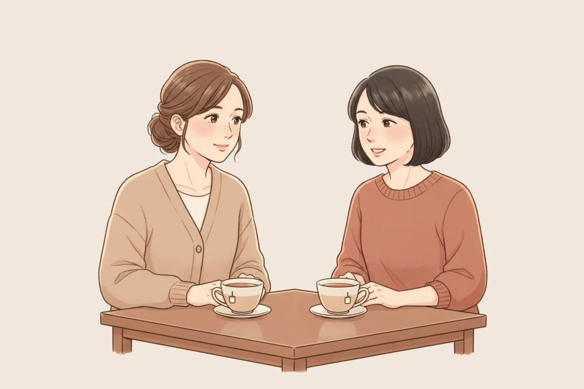 お茶を挟んで、お客様の話をじっくりうかがう様子